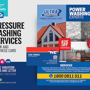 Druck und Power Washing Flyer und Visitenkarte DIY Flyer Vorlage in Canva