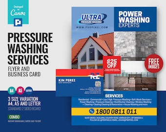 Pressure Washing Flyer & Business Card Template (Canva)