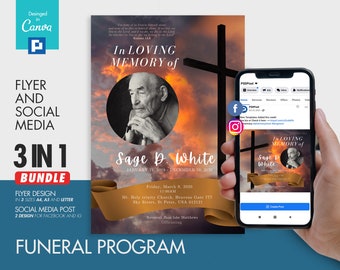 Internment and Memorial Program Flyer and Social Media Combo Promotional Canva Template