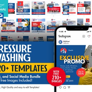 Druck, Power oder Soft Washing Services Company Canva Print und Social Media Bundle