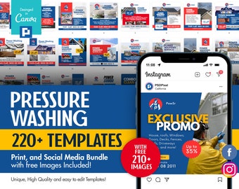 Pressure, Power or Soft Washing Services Company Canva Print and Social Media Bundle