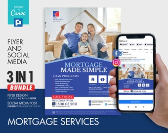 Home Mortgage Services Flyer and Social Media Combo Promotional Canva Template