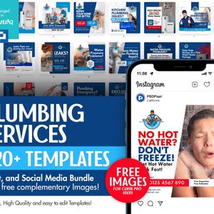 Empreiteiro de encanamento, empresa de serviços de encanamento Canva Print e pacote de mídia social