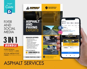 Paving Contractor Flyer and Social Media Combo Promotional Canva Template