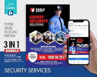 Security Services Ads Flyer and Social Media Combo Promotional Canva Template