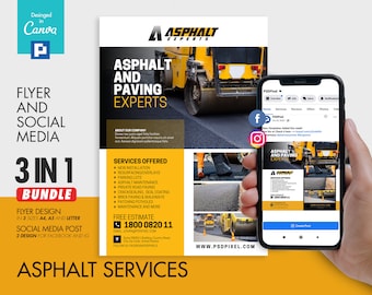 Road Repair and Maintenance Flyer and Social Media Combo Promotional Canva Template