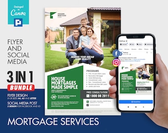 Mortgage Services Flyer and Social Media Combo Promotional Canva Template
