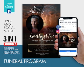 Memorial Program Flyer and Social Media Combo Promotional Canva Template
