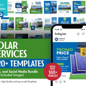 Solar Power, Energy, Systems Services Company Canva Print and Social Media Bundle