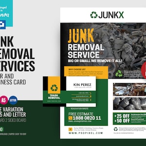 Junk and Trash Removal Flyer and Business card in Canva