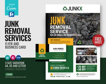 Junk and Trash Removal Flyer and Business card in Canva