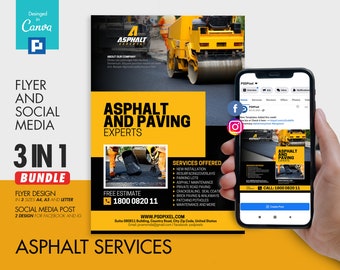 Paving Services Flyer and Social Media Combo Promotional Canva Template