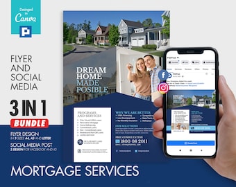 Mortgage and Lending Company Flyer and Social Media Combo Promotional Canva Template