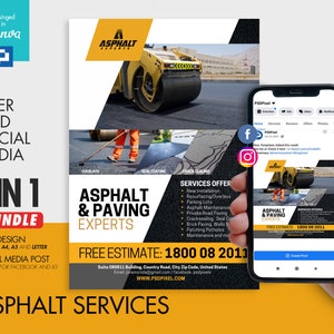 Asphalt Company Werbeflyer und Social Media Combo Werbe Canva Template