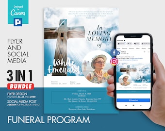 Funeral Invitation Flyer and Social Media Combo Promotional Canva Template