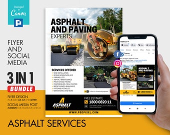 Road Paving Flyer and Social Media Combo Promotional Canva Template