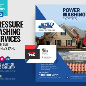 Ulotka i wizytówka firmy Power Washing Services Szablon ulotki DIY w serwisie Canva