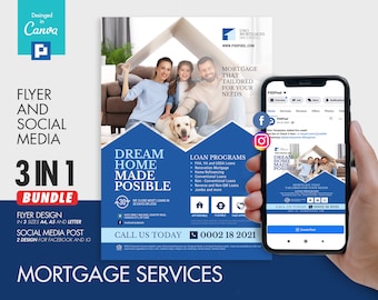 Lending and Mortgage Company Flyer and Social Media Combo Promotional Canva Template