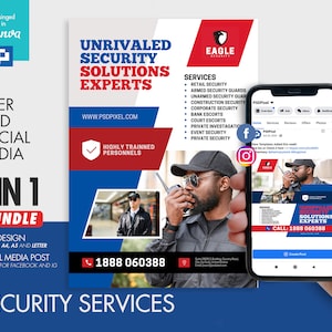 Security Experts Ads Flyer and Social Media Combo Promotional Canva Template
