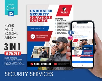 Security Experts Ads Flyer and Social Media Combo Promotional Canva Template