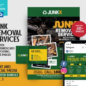 Junk Removal Print and Social Media Bundle in Canva Mini Bundle Vol 1