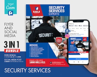 Private Security Promotional Flyer and Social Media Combo Promotional Canva Template
