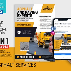 Asphalt Services Werbeflyer und Social Media Combo Werbe Canva Vorlage