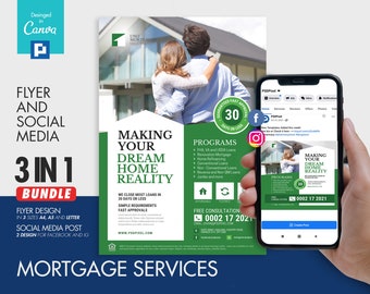 Mortgage and Lending Company Flyer and Social Media Combo Promotional Canva Template