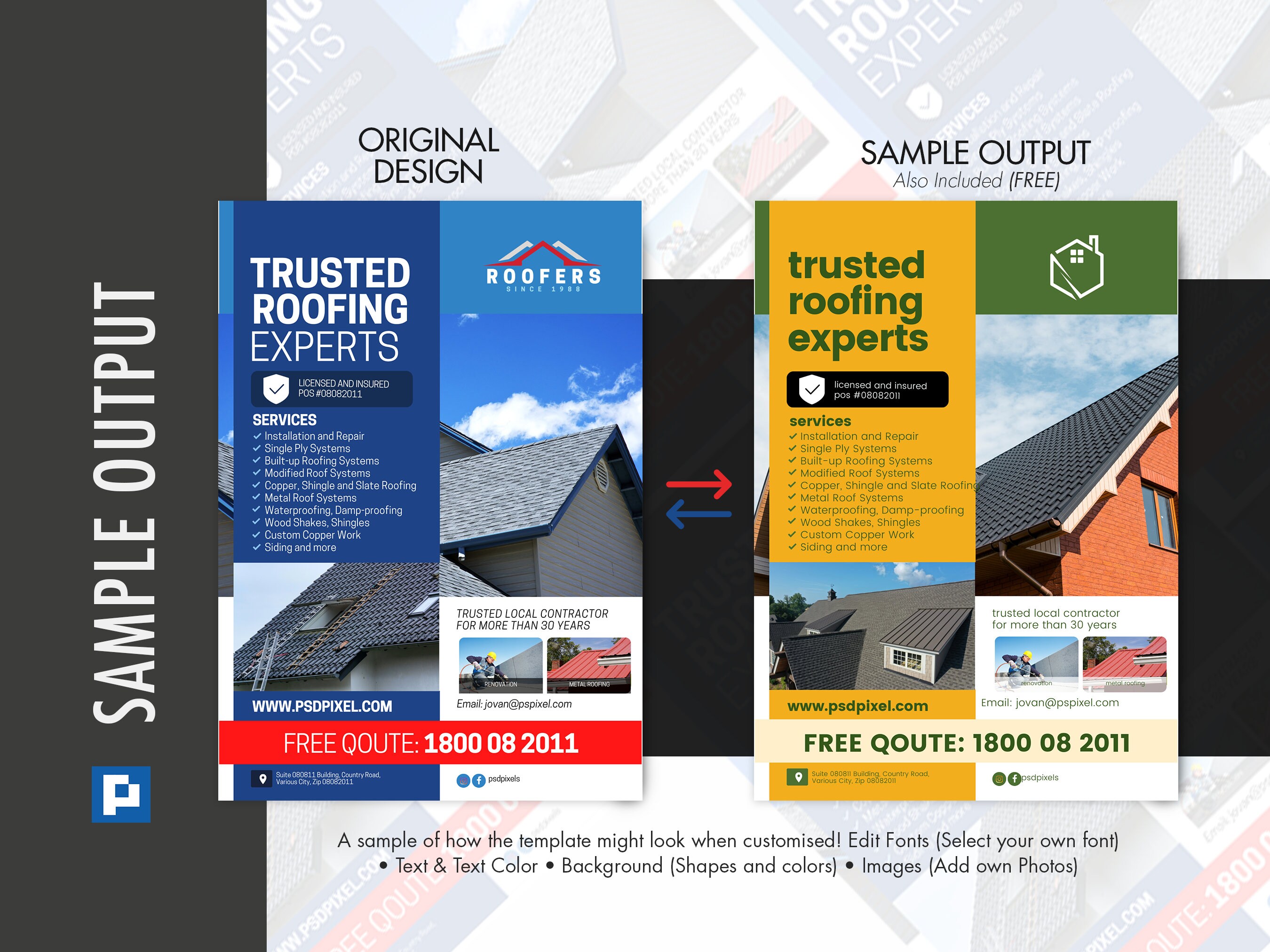 Roofing and Building Flyer and Social Media Combo Promotional Canva ...