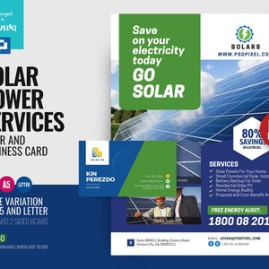 Sjabloon voor zelfgemaakt flyer en visitekaartje voor zonne-energie in canvas