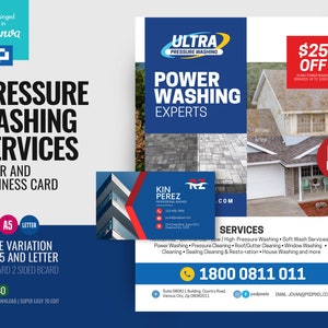 Modèle de Flyer DIY pour le nettoyage et le lavage à pression et carte de visite sur Canva