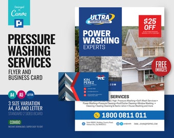 Pressure Washing DIY Canva Flyer & Business Card Template: Editable Marketing Set