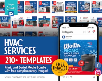 HVAC Heating, Ventilation, Air Conditioning Services Company Canva Print and Social Media Bundle