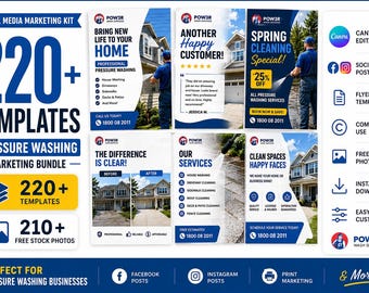 Pressure Washing Canva Templates, Marketing Bundle, Social Media Posts (Digital Download)