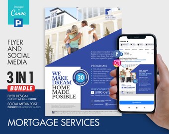 Financing and Mortgage Company Flyer and Social Media Combo Promotional Canva Template