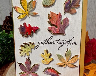 Gorgeous Floating Fall Leaves Thanksgiving Card