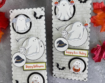 Handmade Halloween Ghost Card: Spooky Bats, Birthday Greeting (A2 Size)