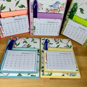 Handmade 2026 Easel Calendar & Sticky Note Holder with Mini Pen | All new colors | Great Gift Idea for Teachers, Co-Workers, Secret Santa