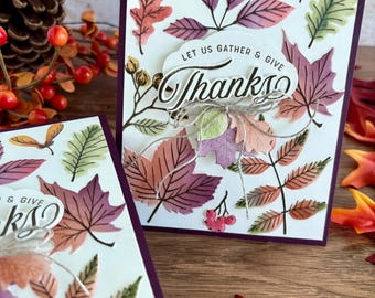 Handmade Autumn Leaves Thanksgiving Card | Embossed Fall Greeting Wishes