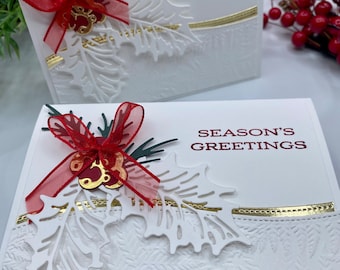 Handmade Christmas Holly Cards: Embossed Holiday Greetings, Set of 6