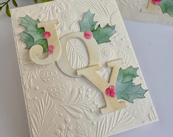 Handmade Embossed Holly & Joy  Card- Set of 4 or 6