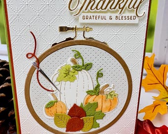 Adorable Autumn Embroidery Themed Thanksgiving Card