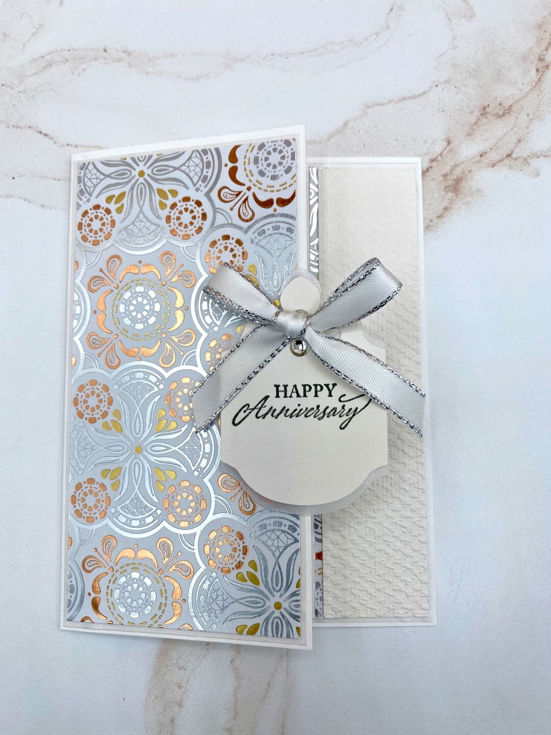 Handmade Silver Foil Anniversary Card With Ribbon - Etsy