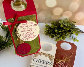 Handmade Holiday Wine Tags – Festive Bottle Tags for Hostess Gifts (Set of 3)