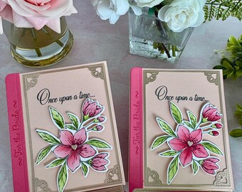 Storybook Bridal Shower Card: Strawberry Pink, Rose Gold Floral, Handmade Bride Card