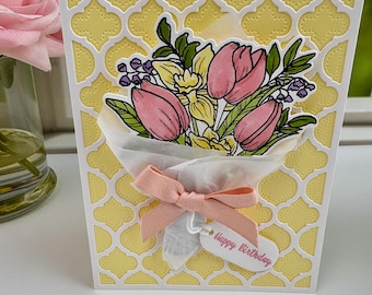Handmade Spring Flower Bouquet Birthday Card