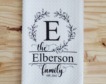 Personalized Monogram Kitchen Towel | Wedding Gift | Housewarming Gift | Custom Tea Towel | Established Year Gift | Personalized Towel