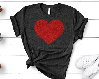 Chemise Saint Valentin | Chemise Saint-Valentin pour femme | Chemise Saint-Valentin | Chemise mignonne de la Saint-Valentin | Chemise à cœur scintillant | Chemise d'amour | T-shirt coeur