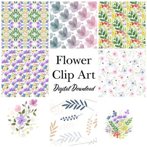 Flower Clipart and patterns, PNG, JPEG, Commercial Use, Instant Download
