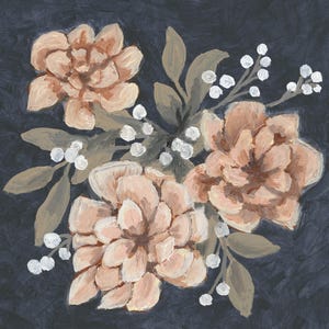 Giclee Print of original painting of peach and navy flowers